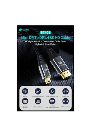 Mini Displayport To Displayport 1.4 Kablosu 3 Metre - 8k 60hz / 4k 144hz Görüntü Aktarıcı Kablo