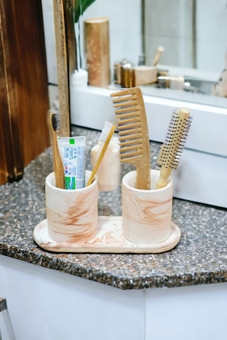 Banyo Seti Turuncu Renk Tepsili Diş Fırçalık, Diş Macunluk, Makyaj Organizeri,banyo Takım Gri