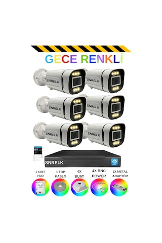 Snrelk 6'lı Gece Renkli Yüz Tanıma Ve Hareket Algılamalı Full Hd Güvenlik Kamera Set