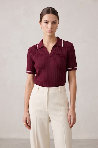 Rovebella Incanto Polo Yaka Saç Örgü Bordo Triko Bluz