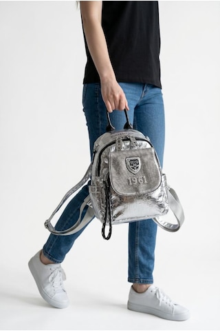 Baginn Kadın Sırt Çantası Taşlı Model Black-silver 25 19 Cm Günlük Mini Sırt Çantası Fonksiyonel Kullanım Gümüş