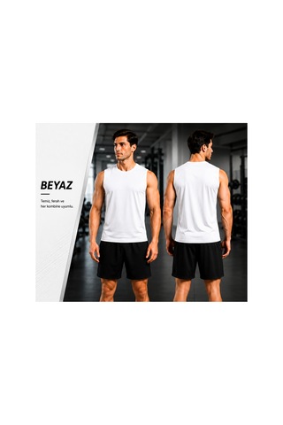 Beydex Erkek Nem Emici Hızlı Kuruma Atletik Teknik Sporcu Sıfır Kol T-shirt Gym Beyaz