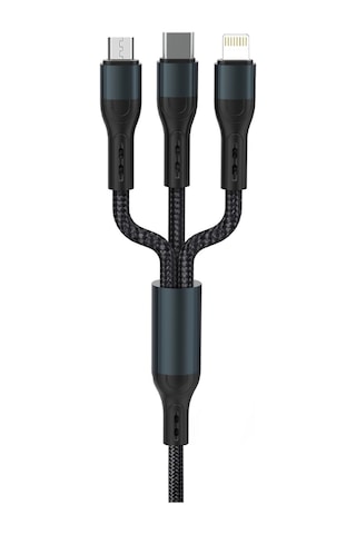 Force Cb631 Örgü 3 İn 1 Mikro / Lightning / Type-c Data Şarj Kablosu - Siyah- Tek Ebat