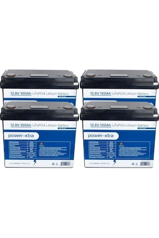 Power-xtra 12.8v 100ah Lifepo4 Lityum Akü - Ekranlı - Siyah Kutu 4 Lü