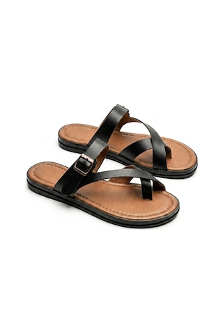 Giamgia Store Kadın Parmak Arası Düz Taban Günlük Siyah Sandalet Veyron10-2421