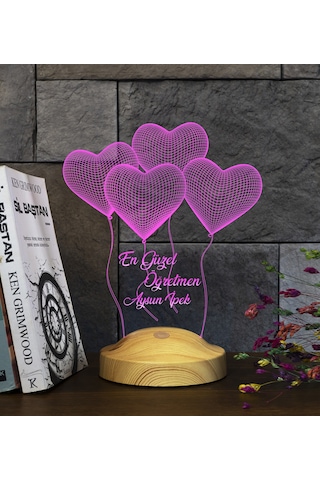 3D Led Lamba 3 Boyutlu Öğretmenler Günü Hediyesi 4 Kalp Klasik