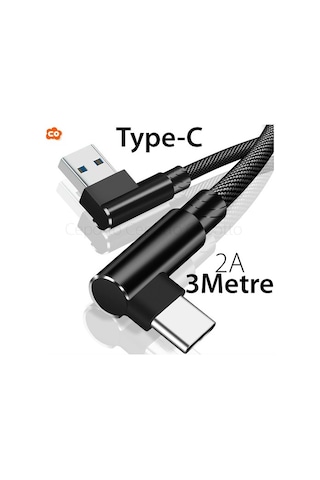 Type-C 3 Metre L Tipi Kopmaz Sağlam Veri 2A Hızlı Şarj Kablosu