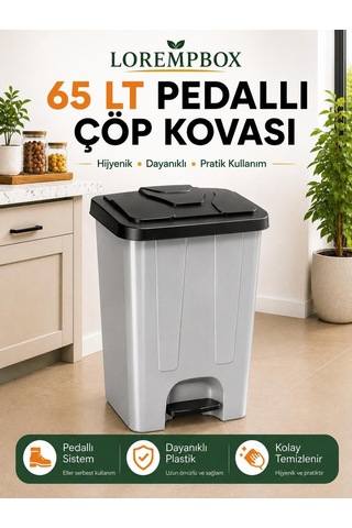 Lorempbox 65 Lt Pedallı Çöp Kovas Koyu Gri Siyah