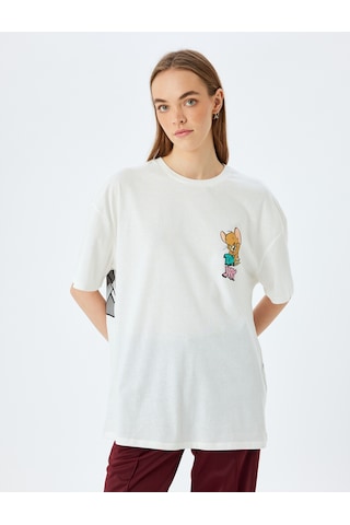Koton Tom Ve Jerry Lisanslı Arkası Baskılı Oversize Tişört Ekru 5sal10268ık Ekru