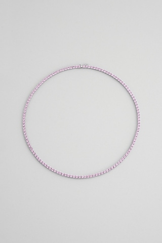 Pembe Taşlı 18 Ayar Beyaz Altın Kaplama 42 Cm Gümüş Su Yolu Kolye