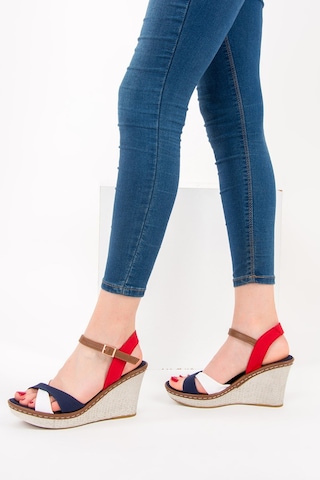 Fox Shoes Laci/beyaz/kırmızı Kadın Dolgu Topuklu Ayakkabı 9674040205 Laci