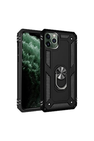 Apple Uyumlu iPhone 11 Pro Max Yüzüklü Standlı Tank Zırh Silikon Kılıf