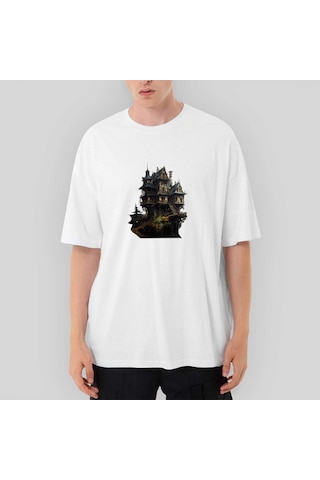 Castle İn The Forest Oversize Beyaz Tişört Beyaz