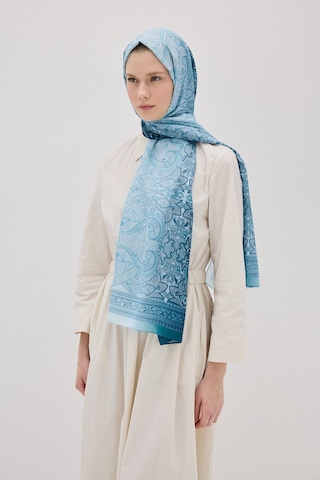 Mirsoy Scarf Eftelya Pamuk Etnik Desen Şal Mavi
