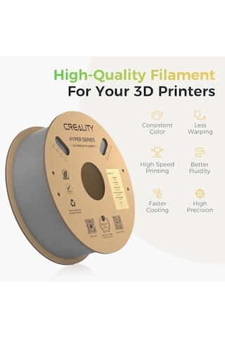 Creality Hyper Pla Filament 1,75 Mm, Resmi Filament 1,75 Mm Pla, 3d Yazıcı Filamenti, Yüksek Hızlı Baskı İçin, Uzun Ömürlü Ve Dayanıklı, Boyut Hassasiyeti +/-0,03 Mm, 1 Kg/makara Gri