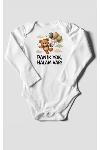 Morivokids Panik Yok, Halam Var Uzun Kollu Çıtçıtlı Bebek Body Beyaz