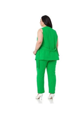 Disentis Büyük Beden Kemerli Yelek Pantolon Keten Astarlı Yeşil Takım-Yeşil