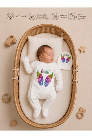 Pia Baby Kız Bebek Hastane Çıkışı İsimli Tulum Takımı Yastık Kılıfı Şapka Eldiven Kıyafet Kesesi Bebek Hediyesi 2051ytk3x Krem