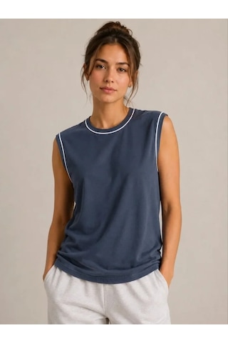 Valensdesign 3 Lü Kolsuz Sporcu Atlet Seti Yazlık Bisiklet Yaka - Siyah, Saks Mavisi, İndigo Çok Renkli
