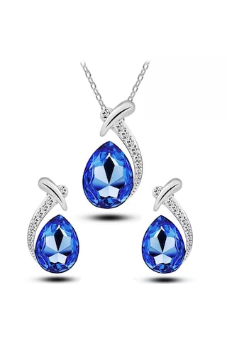 Yeni Collections Damla Taşlı, Trend Zirkon Taş İşlemelitakı Seti Kolye Küpe , Yeni Yıl, Mavi