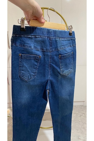 Lazerli Yırtık Denim Tayt Pantolon Açık Lacivert