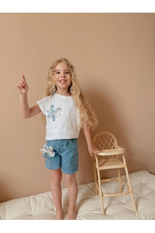 Jolly Kids Kız Çocuk Kot Jean Şortlu Badili Takım Beyaz