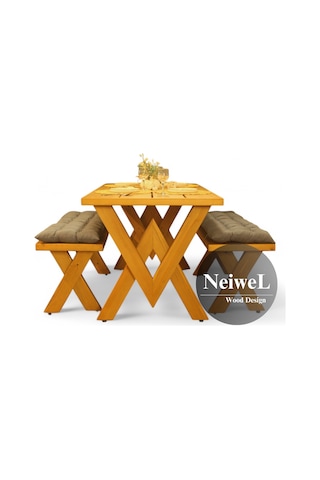Neiwel Garden Venus Doğal Ahşap Banklı Bahçe Masa Takımı-100-180 Takım Açık Ceviz