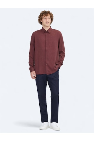 Kip Bordo Regular Fit Dokuma Casual Gömlek Bordo