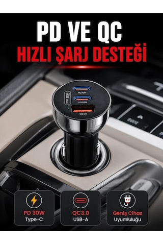 3 Portlu Araç İçi Şarj Adaptörü Çift Pd Type-c Ve Qc3. 0 Usb Çıkışlı Diğer