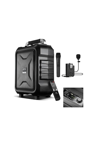 Magicvoice Mv-2015 Vhf El+yaka Mikrofonlu Usb Sd Bt 300w Siyah Taşınabilir Seyyar Anfi Mikrofonlu Amfi Hoparlör