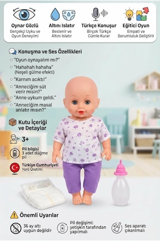 Altını Islatan Bebek Türkçe Konuşan Eğitici Kolları Kafası Ve Bacakları Et Oyuncak Bebek 52402602