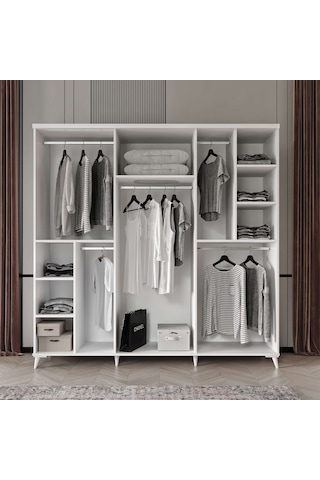 Roma Komple Mdf 6 Kapaklı Beyaz Gardırop