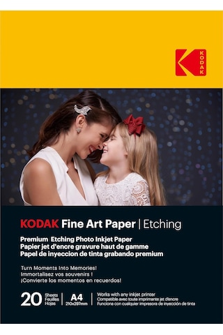 Kodak Fine Art Kağıt/etching Premium Fotoğraf Kağıdı, 21 X 29,7 Cm A4 210 G/m², 210 G/m², Her Mürekkep Püskürtmeli Yazıcı İçin Uygundur, 20 Yaprak