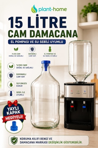 15 Litre Cam Damacana %100 Cam Sebil Ve El Pompası Uyumlu Yaylı Kapak Hediyeli Doğal, Sağlıklı Ve Dayanıklı Şeffaf