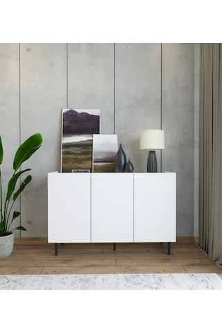 Demir Ayaklı %100 Mdf Şık Ve Çok Amaçlı 3 Kapaklı Beyaz Konsol