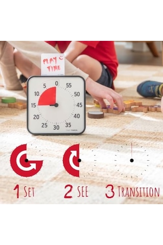 Tıme Tımer Medium 19x19cm 60 Dakika Görsel Analog Zamanlayıcı Saat - İsteğe Bağlı Akustik Alarm Ses Kontrolü Yüksek Sesli Tıklama Yok Zaman Yönetimi Cihazı Siyah