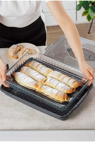 Kilitli Kapaklı Kek Börek Pasta Saklama, Borcam Taşıma Kabı - Kek Fanusu Beyaz