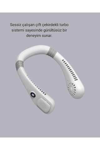 Kablosuz Giyilebilir Boyun Fanı Çift Motorlu Ve 5 Kademeli Hız Kontrolü