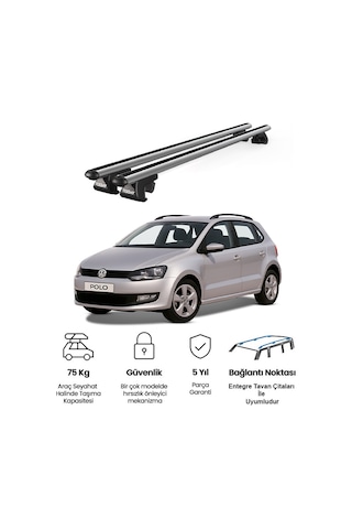 Venüs Volkswagen Polo 2009-2017 Uyumlu Gri Ara Atkı Port Bagaj Tavan Barı