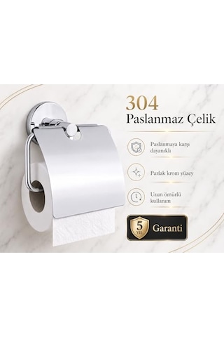 Kapaklı Tuvalet Kağıtlığı, 304 Paslanmaz Çelik, Krom Kaplama Wc Kağıtlık, Yapışkanlı Ve Vidalı Montajlı, Banyo Aksesuarı 000 Açık Krem