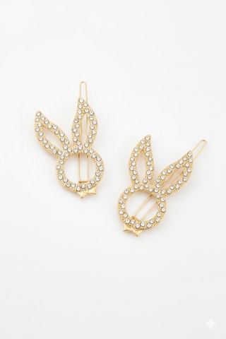 Tavşan Modelli Metal Toka, Metal Klipsli Tavşan Toka 2 Adet Altın