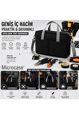 Microcase 4 Bölmeli Geniş Hacim Dayanıklı Takım Hırdavat Çantası Medium Al5583 Renk : Siyah