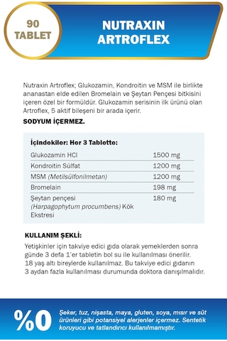 Nutraxin Artroflex 90 Tablet - Glukozamin Kondroitin MSM Bromelain Şeytan pençesi