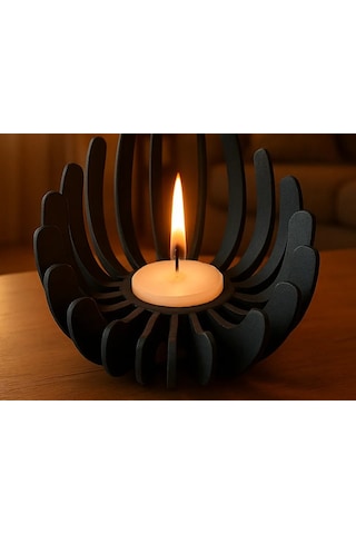 Buradabulabilirsin 3d Baskı Nilüfer Çiçeği Formlu Mumluk Tealight Mum Tutucu Yapıştırıcısız Geçmeli Dekoratif Mumluk Siyah Bbz