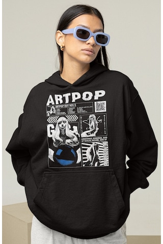 Sevbano Artpop Tasarım Şarkıcı Lady Gaga Baskılı Unisex Oversize Hoodie Siyah