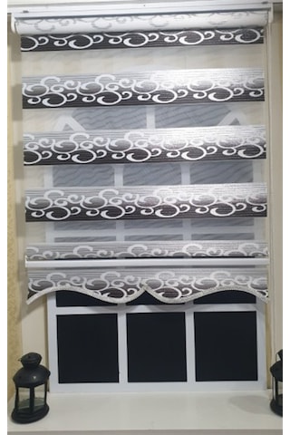 Zebra Stor Perde Kahverengi Beyaz Gümüş Simli Renk Geçişli Etek Dilimli St 039