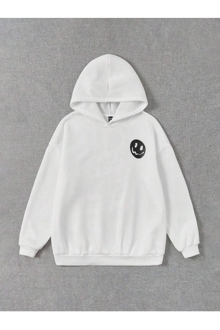 You Must Believe Sweatshirt - Beyaz Baskılı Oversize Kapüşonlu Beyaz
