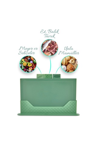 4'lü Tezgah Üstü Yatay Standlı Kesme Tahtası - Çoklu Doğrama Tahtası Ekmek Sebze Et Kesim Panosu Yeşil