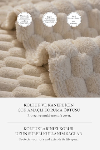Soft Kürklü Koltuk Örtüsü 170x215 Cm Yumuşak Peluş Kaymaz Taban Kanepe Örtüsü Bej