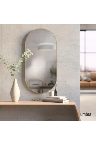 Hubba Hap Duvar Aynası 91,4 Cm X 45,7 Cm İnce Pirinç Çerçeveli Büyük Ayna, Banyo, Yatak Odası, Oturma Odası Çok Renkli